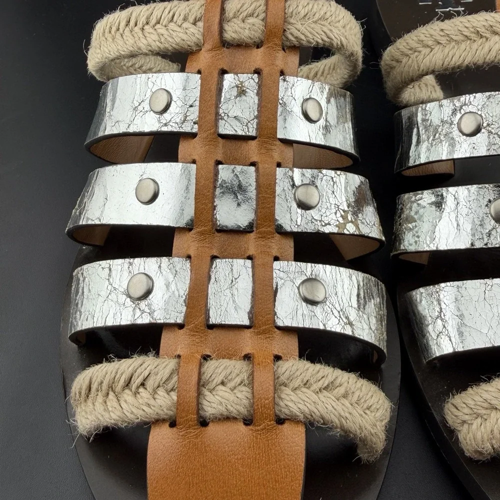 Tory Burch Fisherman Mule Sandal Brandy/Silver Leather Size 8 *See Closeup As-Is